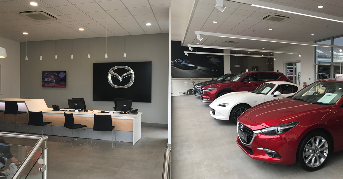 Inside Orpington mazda showroom and service desk